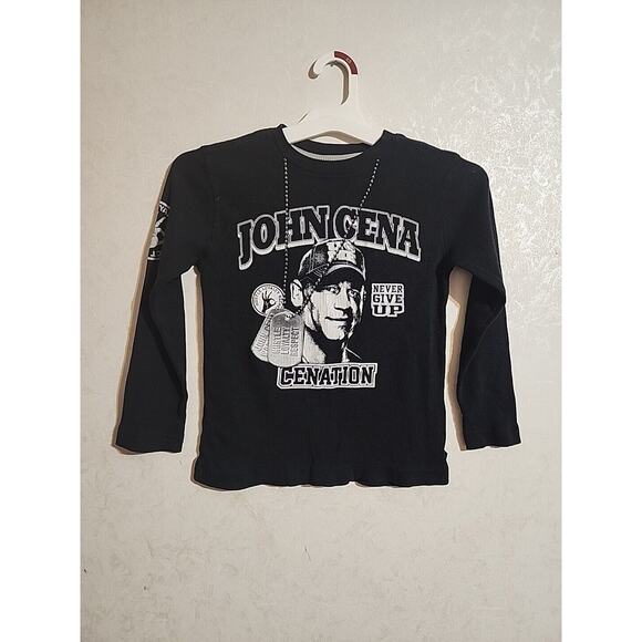 Never Give Up John Cena Boys Thermal Ribbed Long Sleeve Shirt Black sz M (8) - Picture 1 of 7